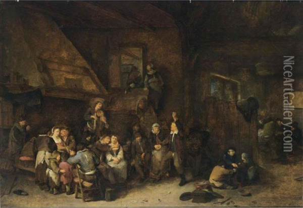 A Tavern Interior With Peasants Making Music And Children Playing In The Foreground Oil Painting - Cornelis (Pietersz.) Bega