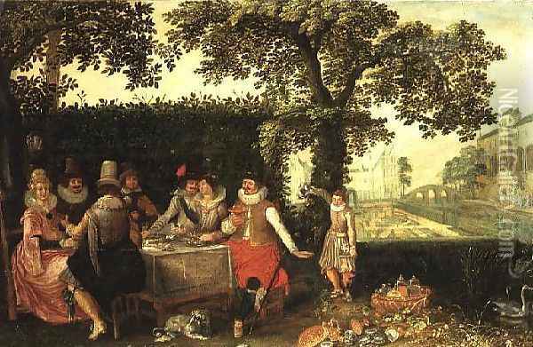 Elegant People Feasting at a Table Oil Painting - David Vinckboons