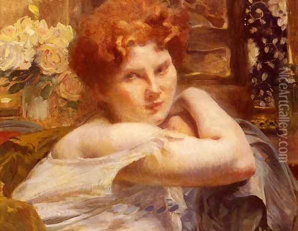 Le Femme Aux Cheveux Roux (The Woman with the Russet-red Hair) Oil Painting - Paul Albert Besnard