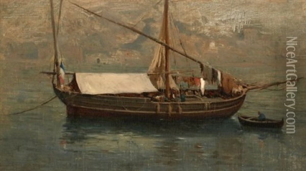 Bateau Au Large D'une Ville Oil Painting - Adolphe Appian