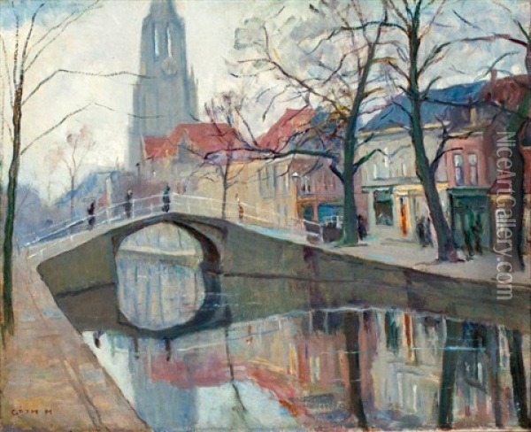 Brug Over De Oude Delft Oil Painting - Moricz Goth