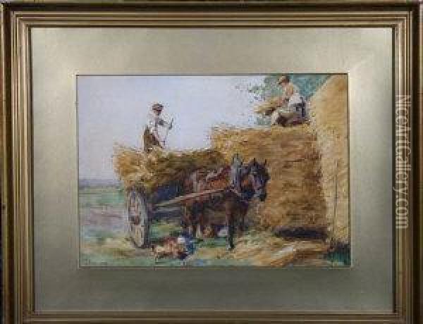 Building A Haystack Oil Painting - John Atkinson