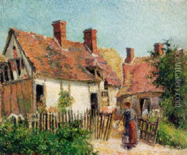 Vieilles Maisons A Eragny Oil Painting - Camille Pissarro