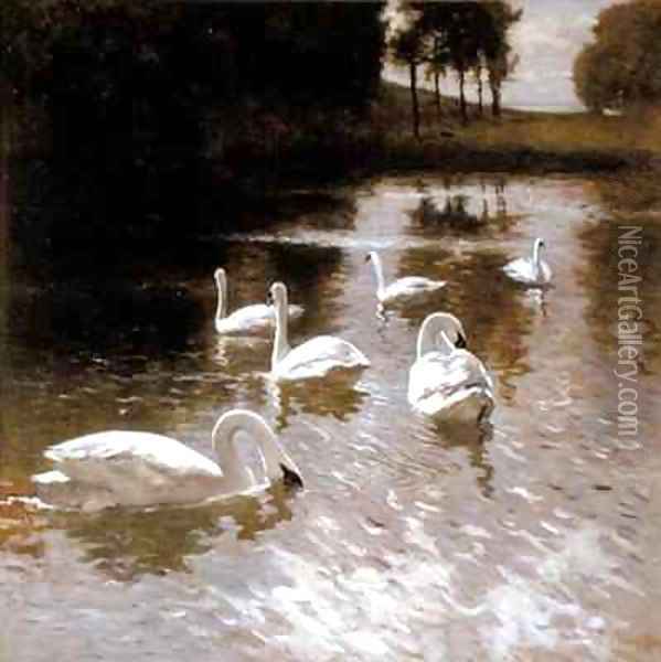 Swans on a lake Oil Painting - Johannes Cornelis van Essen