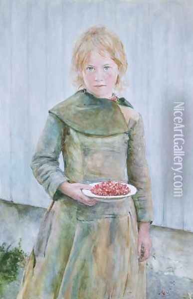 Strawberry Girl Oil Painting - Hans Olaf Heyerdahl