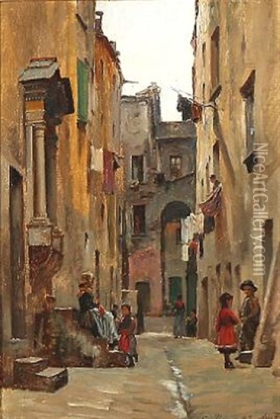 Street View From Rome Oil Painting - August Fischer