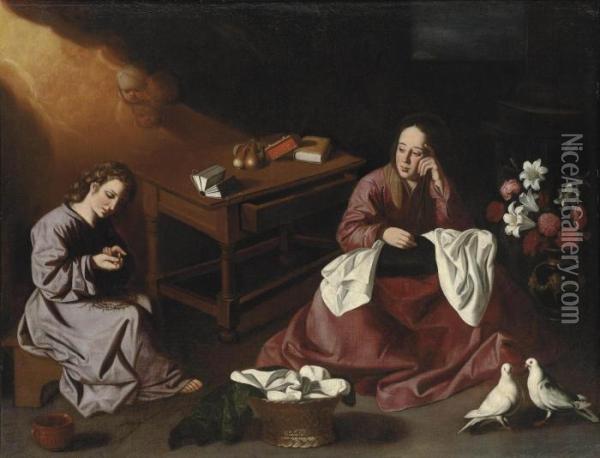 The Virgin And Christ Child In The House At Nazareth Oil Painting - Francisco De Zurbaran