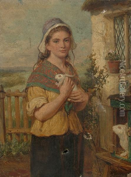 A Young Woman Holding A Rabbit Oil Painting - William Lucas