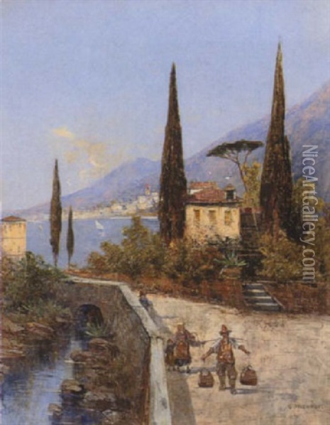 Uferweg An Einem Sudlichen See (garda-see?) Oil Painting - Georg Fischhof