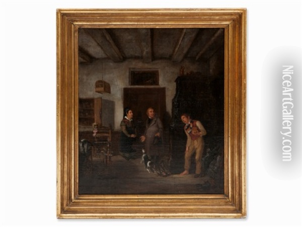 Genre Scene With Interior Oil Painting - Burchard Giesewell