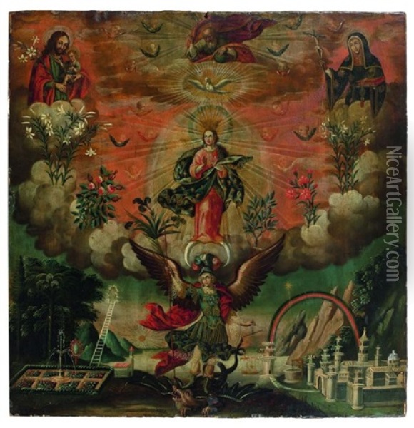 L'immaculee Conception Oil Painting - Gaspar Miguel De Berrio