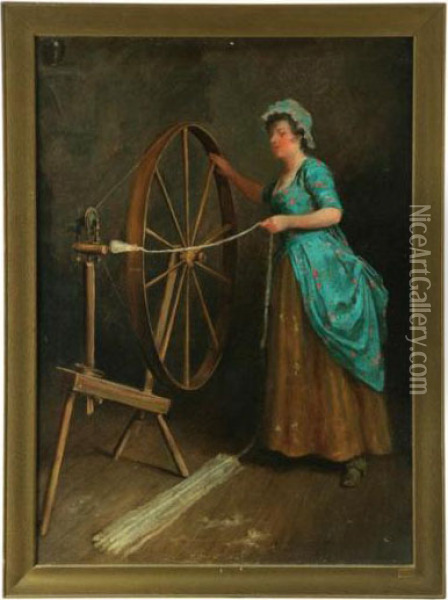 The Spinner Oil Painting - John Ward Dunsmore