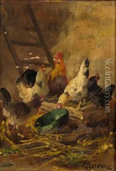 Le Poulailler Oil Painting - Edmond Van Coppenolle
