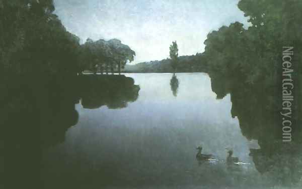 Pond at Night Oil Painting - Henryk Piatkowski