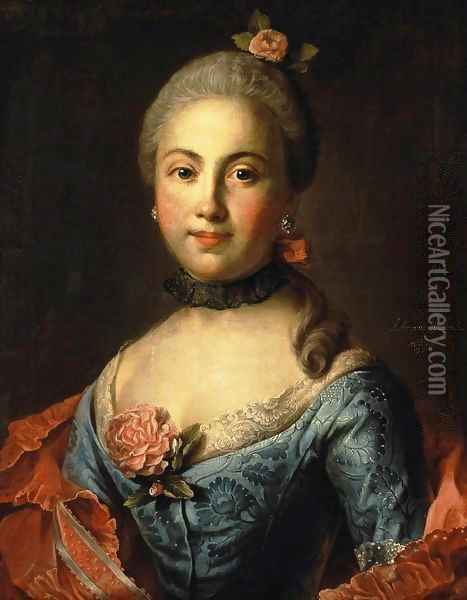 Portrait of a Woman in a Blue Dress Oil Painting - Ivan Petrovich Argunov