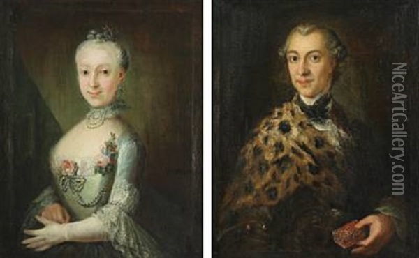 Portraits Of Silver And Goldsmith Sivert And Marie Thorsteinsson, Born Marie Larsdatter Ottesen (pair) Oil Painting - Hendrick Loffler