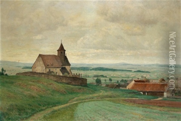 Hugelige Landschaft Mit Kircherl Oil Painting - Thomas Leitner