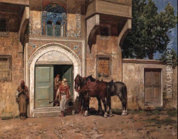 Entrance To The Palace Oil Painting - Alberto Pasini