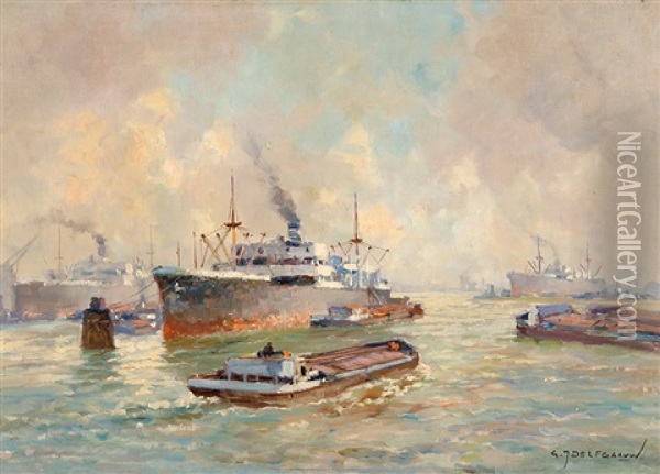Activity In The Rotterdam Harbour Oil Painting - Gerard Delfgaauw