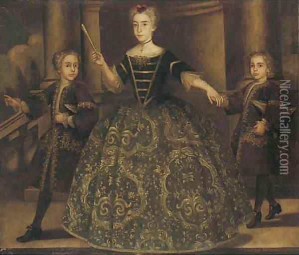 Portrait of Donna Maria de Montaner y Canglada and her two sons Oil Painting - Jean Ranc