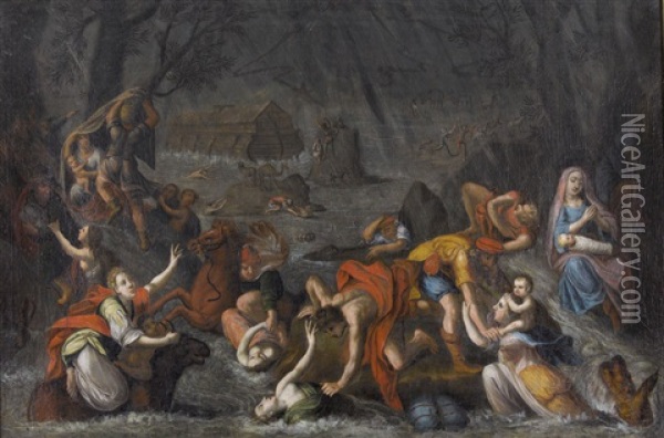 Die Sintflut Mit Der Arche Noah Oil Painting - Johann Heinrich Schoenfeldt