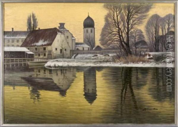 Blick Auf Die Benediktinerinnenabtei Frauenworth Im Chiemsee In Der Dammerung Oil Painting - Ferdinand Bohmer-Fest
