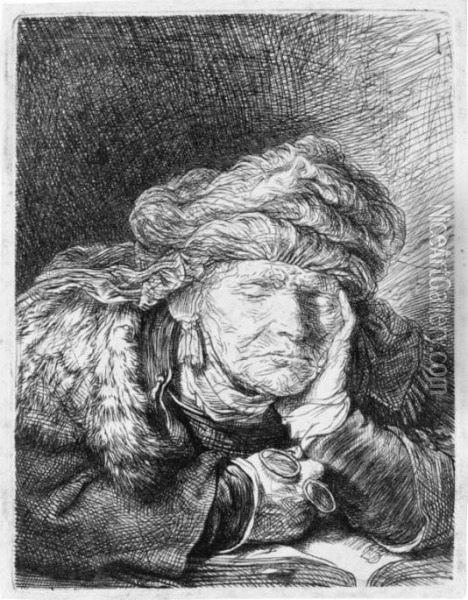 Old Woman Sleeping Oil Painting - Rembrandt Van Rijn