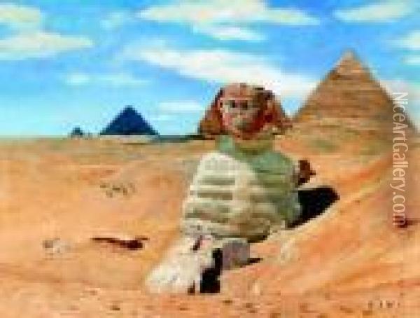 Die Sphinx Vor Den Pyramiden. Oil Painting - Otto Pilny