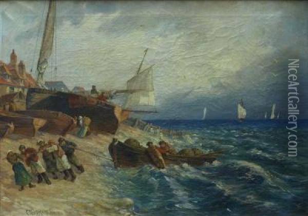 Fischer Ziehen Ein Boot An Land Oil Painting - Carl Norman