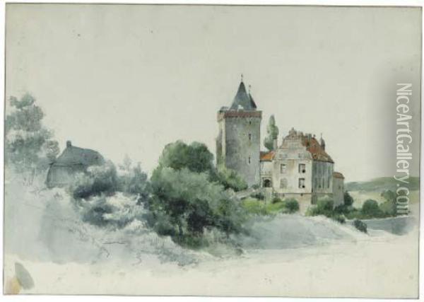 Landsberg Castle, Near Kettwig, Germany Oil Painting - Barend Cornelis Koekkoek