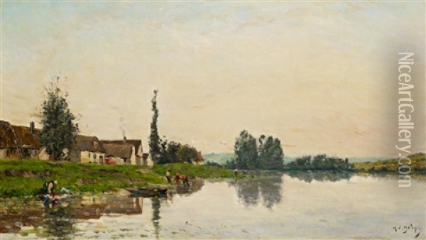 Die Seine Bei Portejoie Oil Painting - Hippolyte Camille Delpy