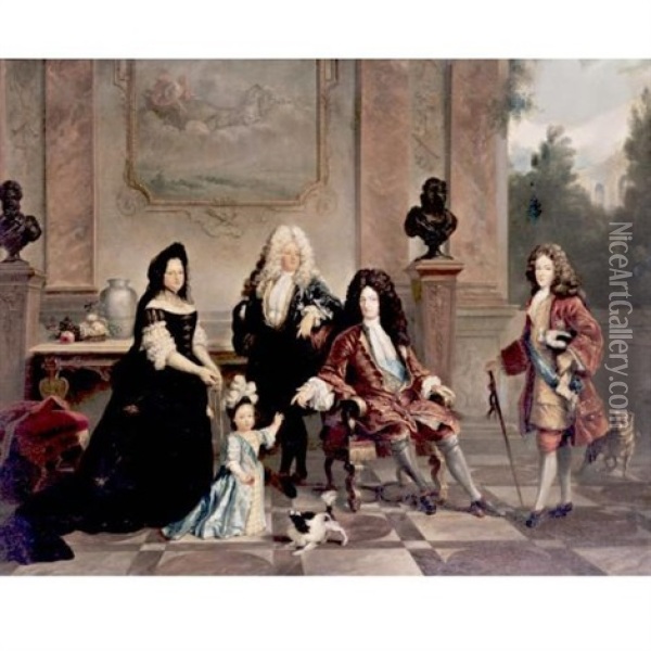 Louis Xiv And His Heirs Oil Painting - Nicolas de Largilliere
