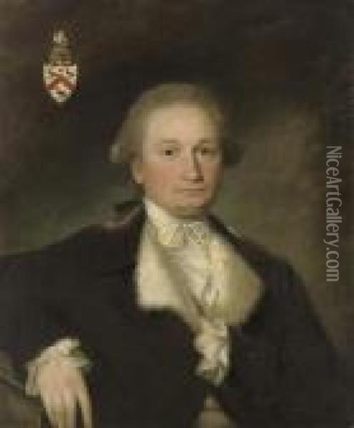 Portrait Of Nicholas Donnithorne, Half-length, In A Brown Coat Withwhite Fur Lining And A White Stock Oil Painting - George Willison