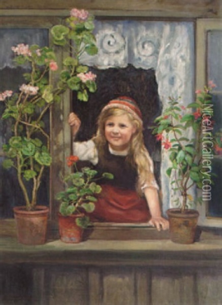 Flickan Vid Fonstret Oil Painting - Johan Severin Nilsson