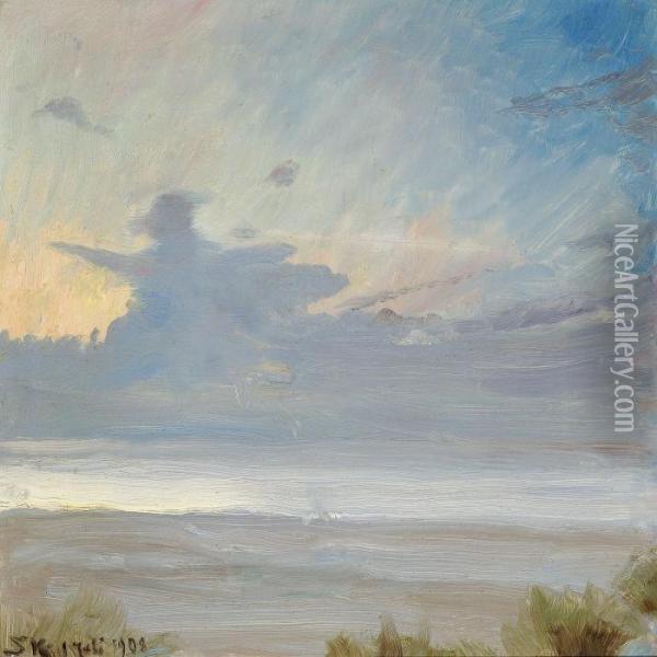 Aftenstemning Ved Havet, Solnedgang Oil Painting - Peder Severin Kroyer