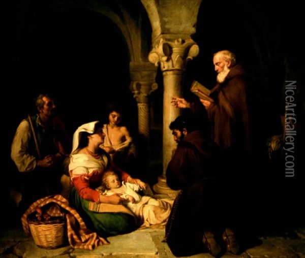 La Benediction De L'heureuse Famille Oil Painting - Ludwig Bruls