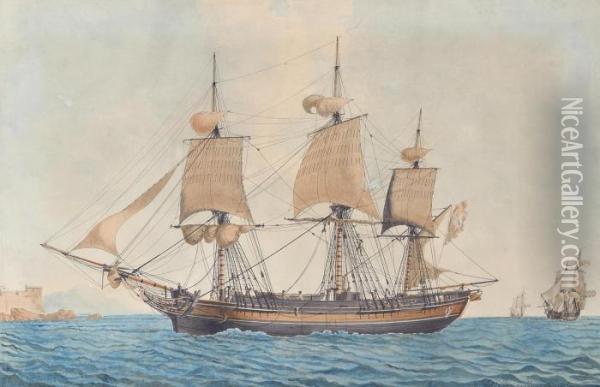 A Bergen Merchant Frigate In The Mediterranean Heading Into Marseilles Oil Painting - Joseph Roux
