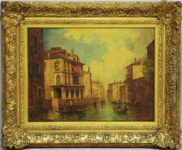 Scorcio Veneziano Con Palazzi, Canali E Gondole Oil Painting - David Roberts