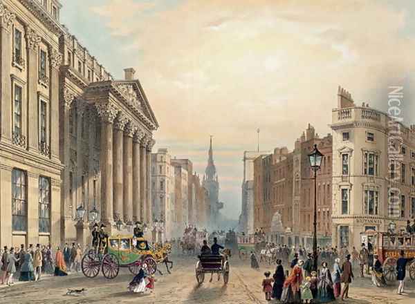 Mansion House looking towards Cheapside, engraved by Thomas Picken d.1870 published by Ackermann 1851 Oil Painting - George (Sydney) Shepherd