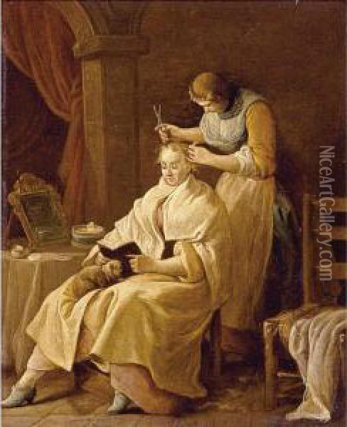A Lady At Her Toilet Oil Painting - Giuseppe Gambarini