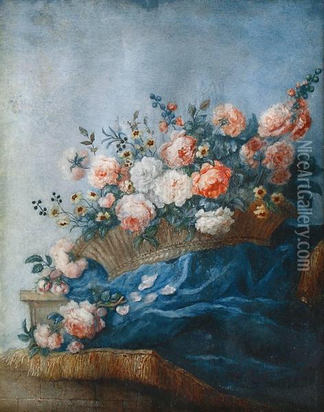 Bouquet Defleurs Au Panier Oil Painting - Jeanne-Mathilde Herbelin