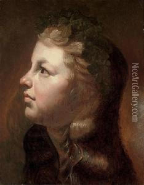 Head Of A Young Girl With A Wreath Of Oak Leaves In Her Hair Oil Painting - Jan De Bray