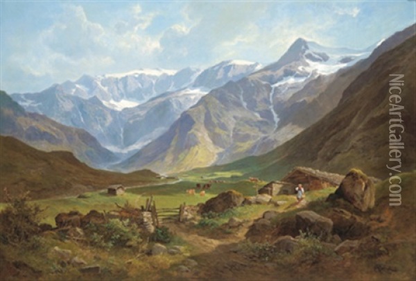 Blick Auf Das Nasfeld Im Gasteinertal Oil Painting - Leopold Munsch
