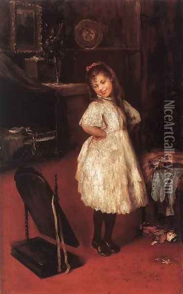 Kislany a tukor elott 1890-es evek Oil Painting - Artur Lajos Halmi