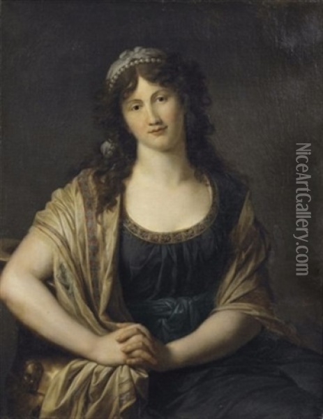 Portrait De Femme Avec Un Chale Oil Painting - Jean Charles Nicaise Perrin