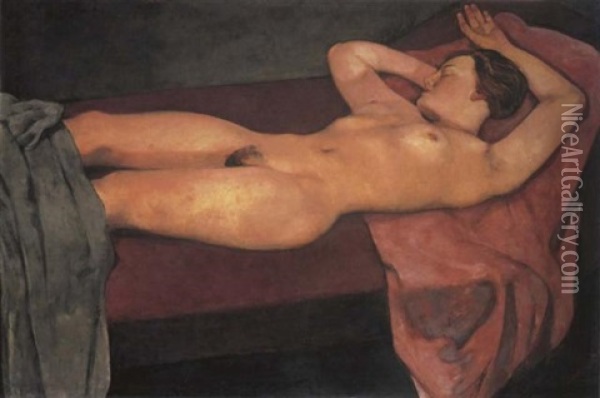 Liegender Akt Oil Painting - Willi Jaeckel