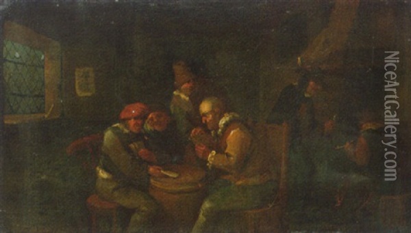 Boors, Playing At Cards In An Inn Oil Painting - Egbert van Heemskerck the Younger