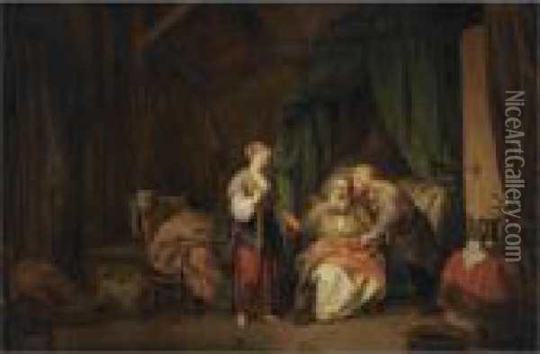 Sarah Offering Hagar To Abraham Oil Painting - Christian Wilhelm Ernst Dietrich