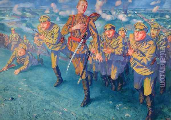 In the Firing Line, 1916 Oil Painting - Kuzma Sergeevich Petrov-Vodkin