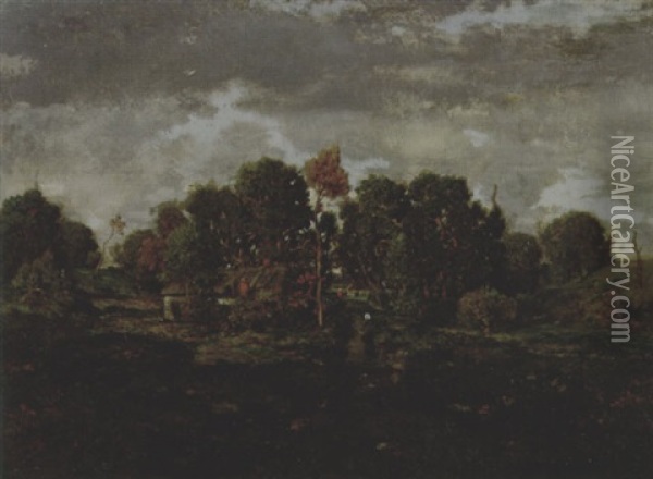 Une Chaumiere Dans La Berry Oil Painting - Theodore Rousseau